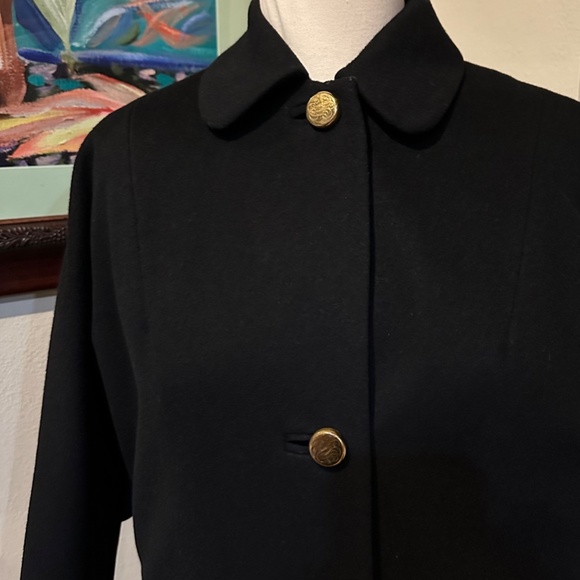 Blk  Fine Wool Vintage 1960s  Mod Style Black Coat w/ Beautiful Gold Buttons - Picture 5 of 16